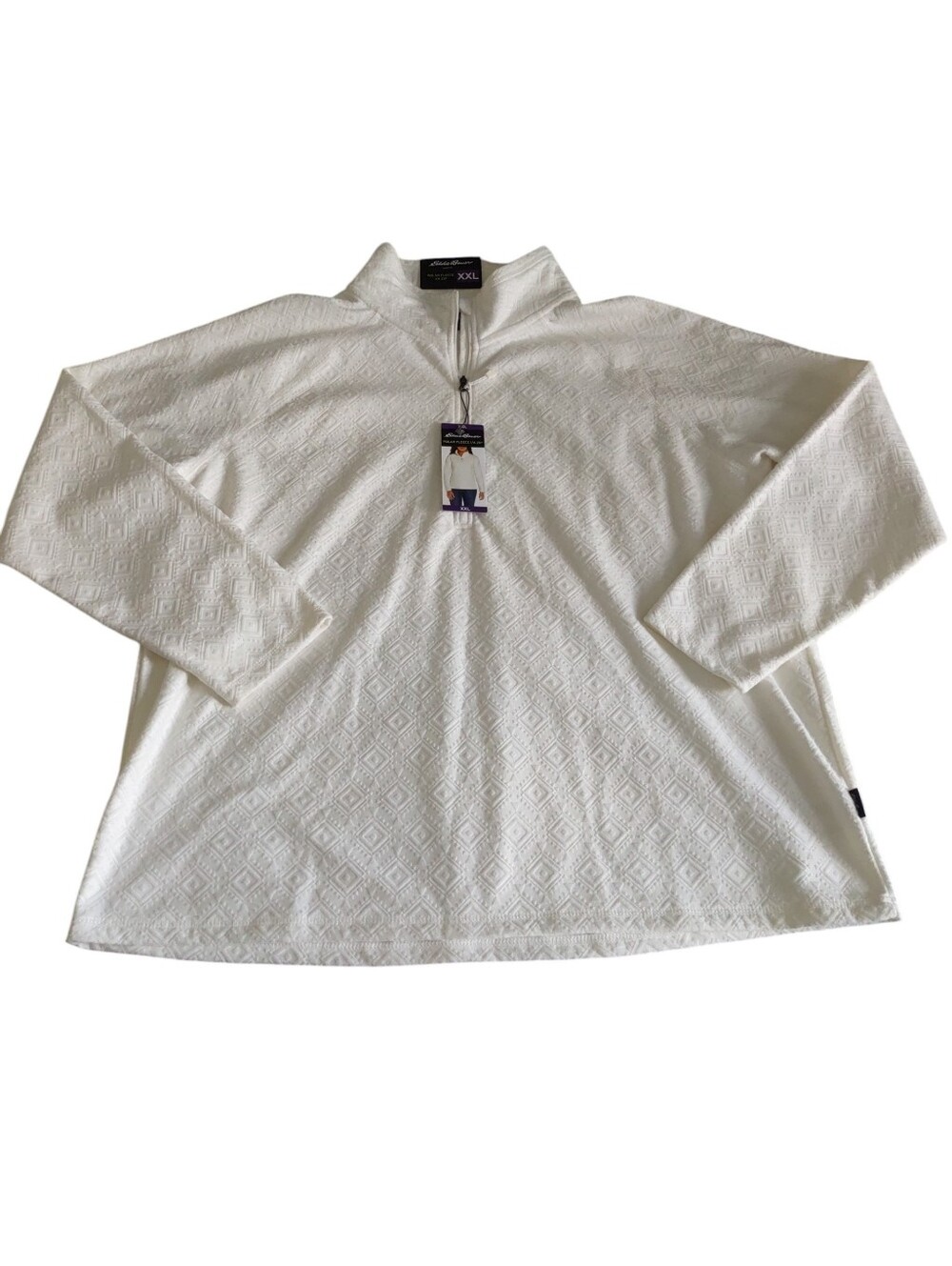 Eddie Bauer XXL Polar Fleece 1/4 Zip Ivory Embossed Geo Pullover